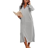 Ekouaer Women Zipper Robe Long Sleeves House Coat Soft Bathrobe Sleepwear with Pockets Housecoat Loungewear