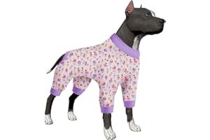 LovinPet Dog Clothes for Large Dogs Girl Husky - Dog Anxiety Calming Shirt,Lightweight Anti Licking Dog Pajamas,Pink Bees & Flowers Pink Print,4 Legged Large Dog Clothes for Parties,Camping,Travel,XL