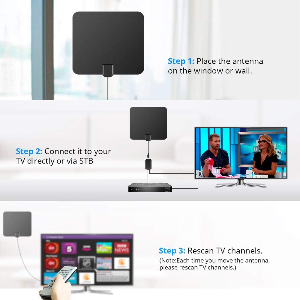 TV Antenna 4K Amplified Digital TV Antenna 50 Miles Range with 13 Foot Coax Cable - HDTV Amplifier Support 4K 1080P