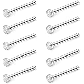 Ruifan 18G 1.5mm 2mm 2.5mm 3mm Jeweled Diamond CZ Nose Bone Studs Rings Piercing Jewelry 10PCS