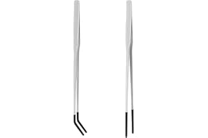 2 Pcs Reptile Feeding Tongs with Rubber Tip,Long Tweezers with Straight Curved Head,Stainless Steel Feeder Tool,for Lizards,G