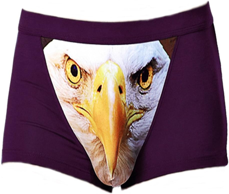 Sexy Tide Men's Sexy Funny 3D Cartoon Owl Animal Print Boxer Briefs Novelty Underpants Flexible Stretch Underwear Purple-XL
