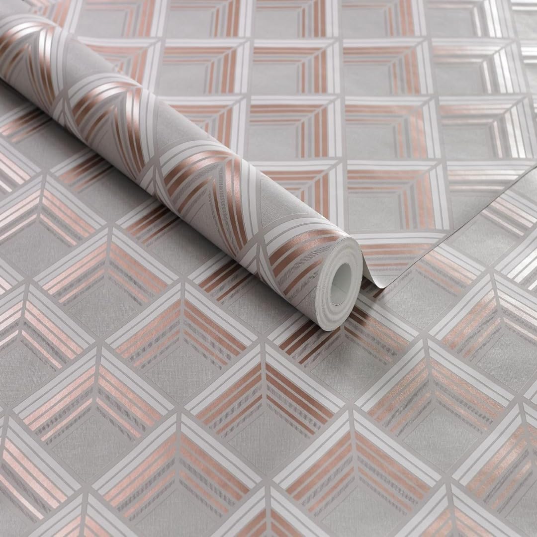 Boutique Taupe/Copper Trifina Geo Wallpaper