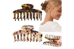 AILEAM Big Claw Hair Clips 3.8 Inch Tortoise Banana for Women Girls Thin Hair French Design Celluloid Leopard Print Strong Hold for Thick Hair, 2 Color Available (2 Packs)