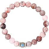 MMIUAEG Natural Gemstones Heishi Beads Crystal Bracelets for Women Moonstone Energy Power Anxiety Stress Relief Pink Zebra Jewelry Inspirational Gifts