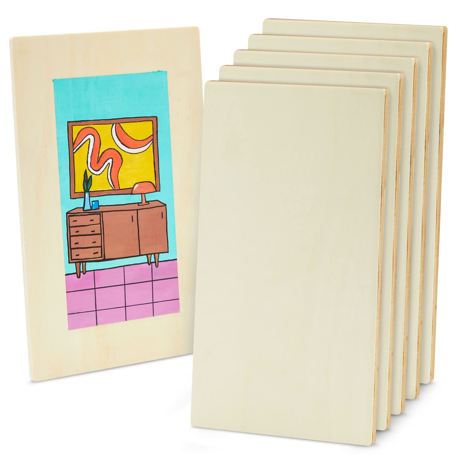 Juvale Wood Boards - 10.6 x 7 x 1/4 in, 6 Pack, Unfinished Poplar Plywood - Wood for Crafts, Blank Wooden Signs & DIY Painting Panel