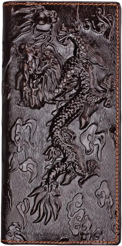 Medifier Mens Brown Wallet with Credit Card Holder Dragon Pattern Long Style