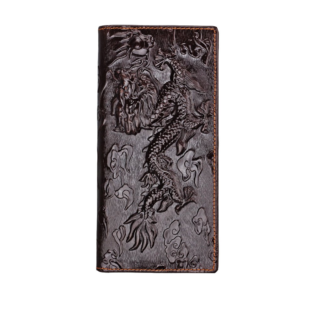 Medifier Mens Brown Wallet with Credit Card Holder Dragon Pattern Long Style
