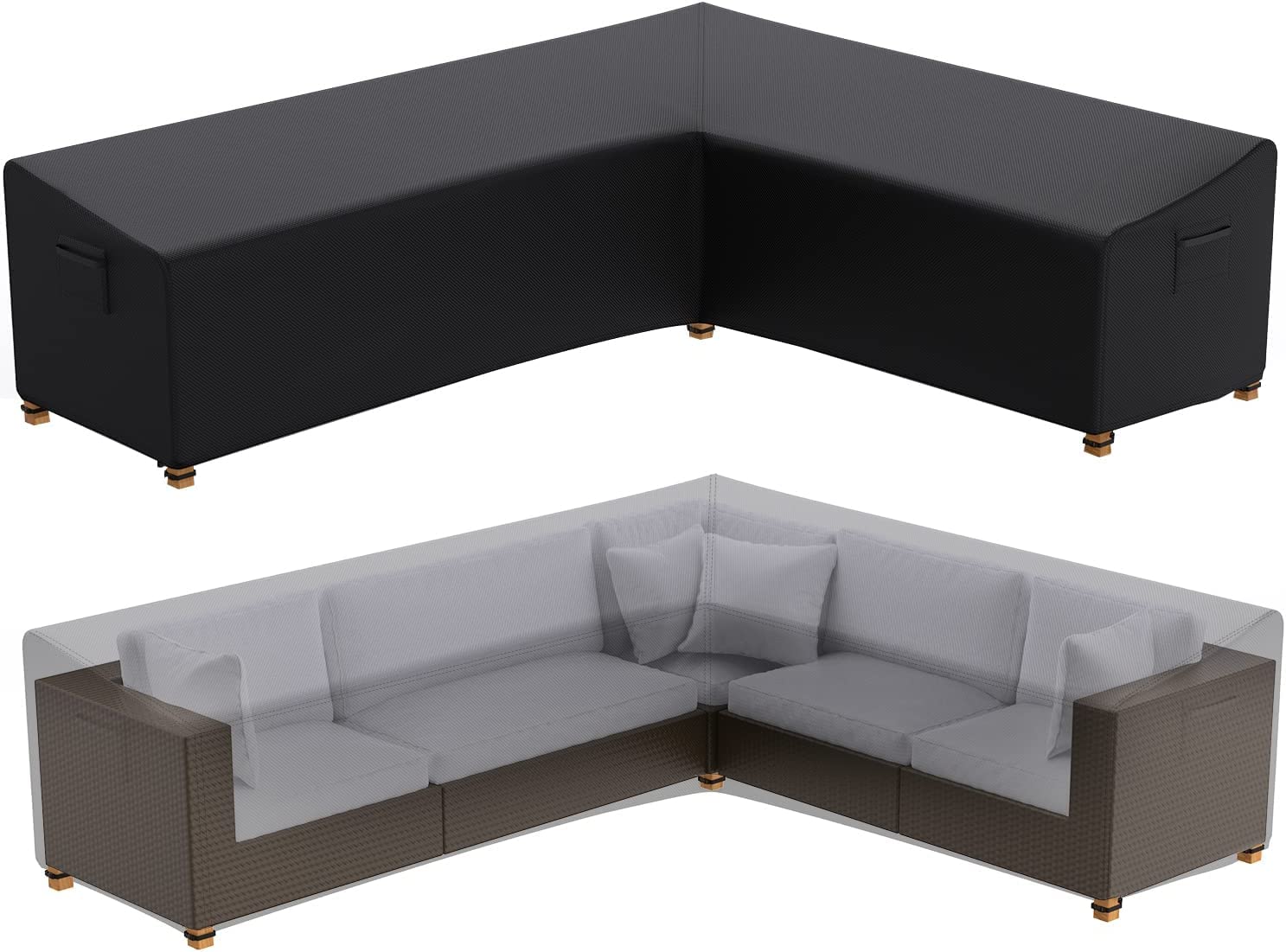 Photo 1 of Mrrihand Curved Patio Furniture Covers, Waterproof Outdoor Sectional Sofa Cover, Heavy Duty Windproof Lawn Outdoor Couch Covers, UV Resistant, Air Vents-190 Lx36 Dx39 Hx128 FL, Black