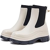MELGONMG Fashion Rain Boots For Women’S Platform Waterproof Garden Booties With Elastic Band Comfort Rubber Non-Slip Slip-On Thick-Sole Outdoor Work Short Boots For All Seasons