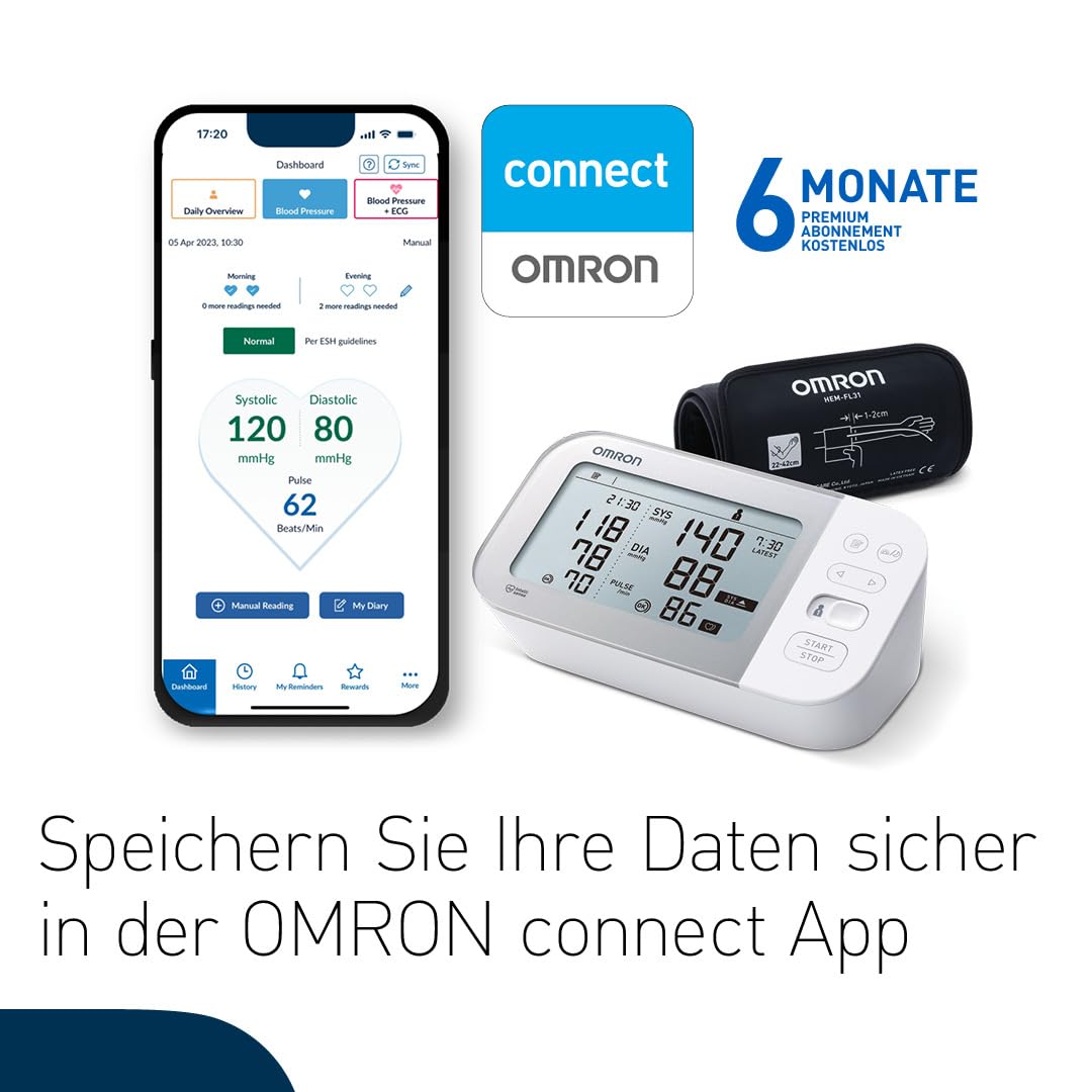 OMRON X7 Smart - Automatisches Oberarm-Blutdruckmessgerät | Testsieger Stiftung Warentest 11/23 | AFib-Erkennung | klinisch validiert - auch für Diabetiker | mit kostenloser Smartphone App | 22-42 cm 6