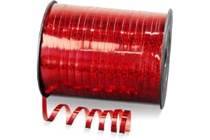 Quhora 500 Yards Balloon Glitter Curling Ribbon, 1/5" Shiny Metallic Red Ribbon for Gift Wrapping, Birthday Party, Christmas Festival and Art Craft Florist Flowers Decoration