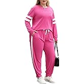 Celkuser Plus Size 2-Piece Outfits Lounge Set For Womens Long Sleeve Sweatsuit And Tracksuits With Pockets 1XL 2XL 3XL 4XL