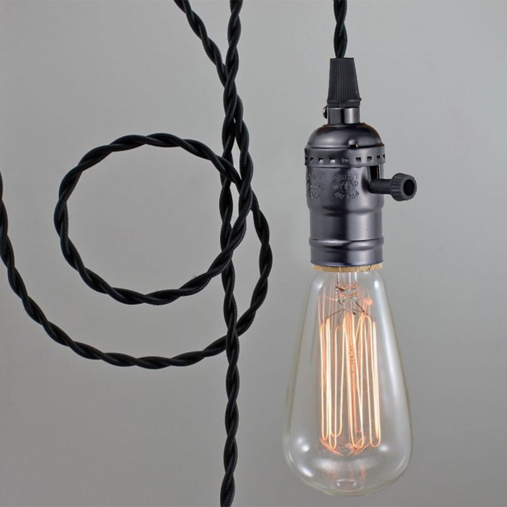 Judy Lighting - Plug-In Antique Pendant Light Fixtures 1 Socket 16.4FT Hanging Swag Light with On/Off Switch (Pearl Black)
