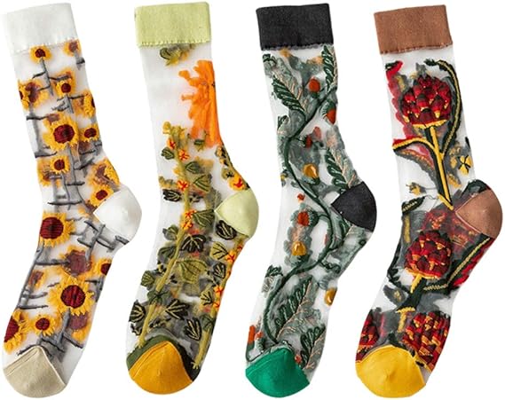 Amazon 靴下 チュール 花柄 刺繍 ソックス シースルーソックス 5足セット薄手 夏快適 夏ソックス レディース 爽やか サンダルに靴下 スタイル A 靴下 通販