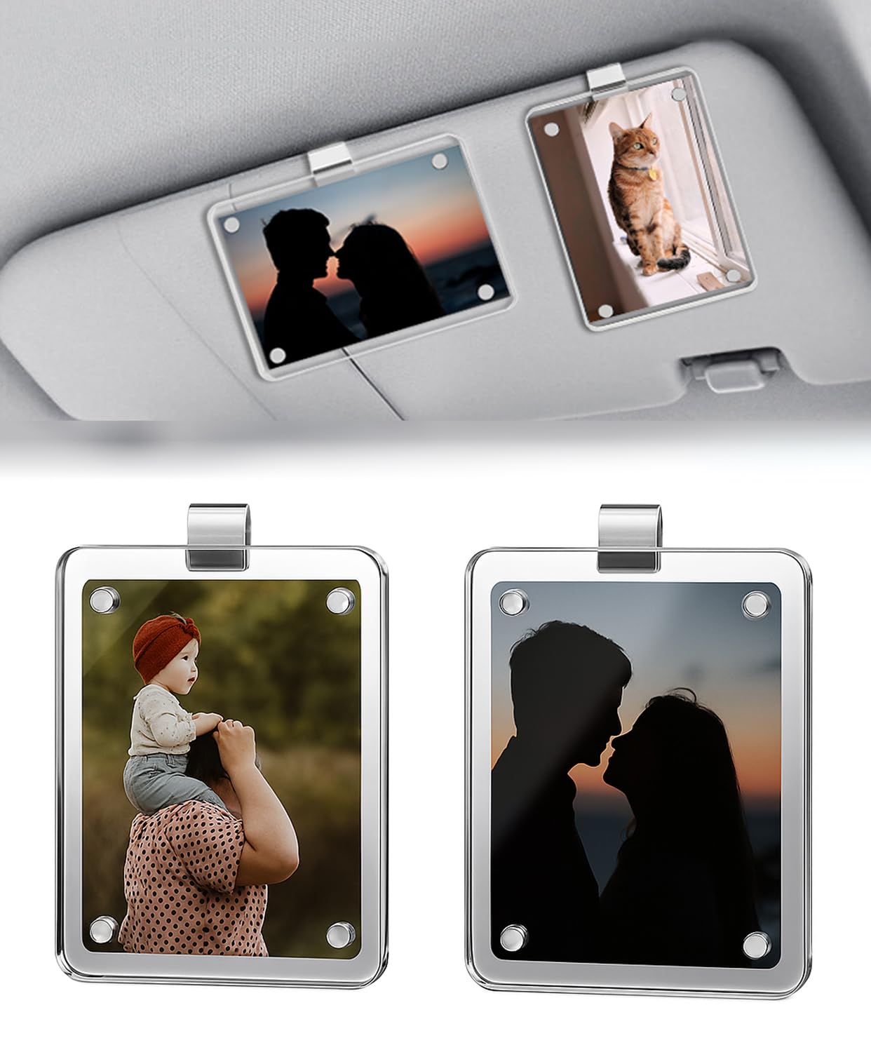 Photo 1 of 2 Pack Car Sun Visor Clip Photo Frame, Universal Magnetic Visor Clip Photo Frame, Personalized Decorative Sun Visor Holder, Car Interior Accessories, Car Picture Holder gifts for teacher - 2.76 inches × 3.94 inches