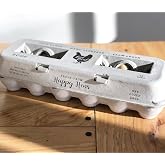 Printed Farm Fresh Egg Cartons - Holds Up to XL Chicken Eggs (25, Hen) | Charming vintage print with FDA safe handling text; made from sturdy, biodegradable recycled paper for XL eggs.