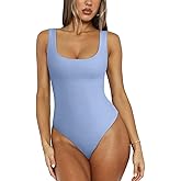 REORIA Women's Sexy Scoop Neck Sleeveless Bodysuit Backless Double Lined Tank Tops