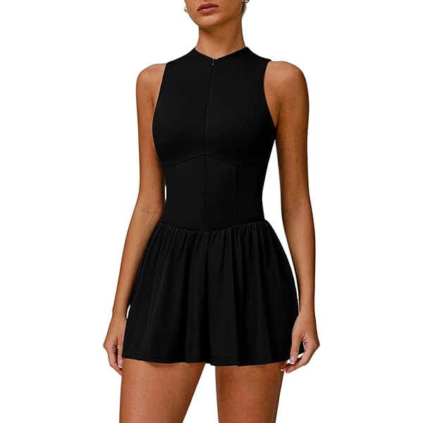 Amazon.com: ABEHIK Tennis Dress for Women Built in Shorts Zip Front High  Neck Sleeveless Ruffle A-line Workout Golf Casual Summer Dresses Athletic  Tennis Yoga Outfits with Pockets Black XS : Clothing, Shoes