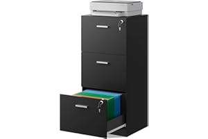 DEVAISE 3 Drawer File Cabinet with Lock, Vertical Wood Filing Cabinet for Home Office, Printer Stand for Letter and A4 Size, Black