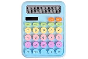 NUOSWEK Cute Colorful Calculator with Dual Power Source, Mechanical Calculator, 12 Digit Large LCD Display, Big Button Desktop Calculator for School, Home&Business Use (Blue)