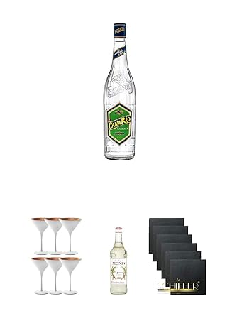 CanaRio Cachaca Superior 0,7 ltr. + Stölzle Cocktail-und Martiniglas Olympic Serie 6 Gläser - 1408825 + Monin Rohrzucker pur 