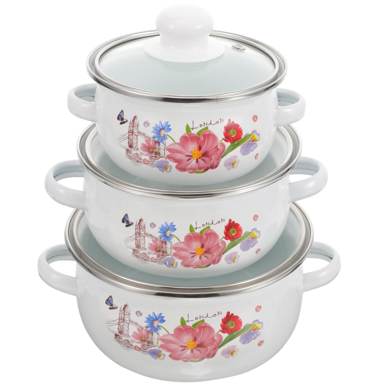 Photo 1 of Mobestech 3Pcs Soup Pot Delicate Wear Resistant Cooking Pot with Double Handles for Stews and Soups Random Pattern Design