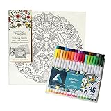 Johanna Basford Secret Garden: Hummingbird Color 12 X 12 Canvas with FREE Art Alternatives .4mm Fine Line Water Based Ink Pen 36 Color Set