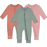 GUISBY Baby Pajamas with Mitten Cuffs - 3Pcs Girls Boys 2 Way Zipper Long Sleeve Rayon Sleepers