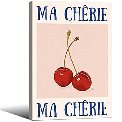 Funky Cherry Wall Art Vintage Red Blue Aesthetic