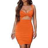 Mokoru Women's Sexy Sleeveless Cut Out Twist Bodycon Ruched Mini Club Party Dresses