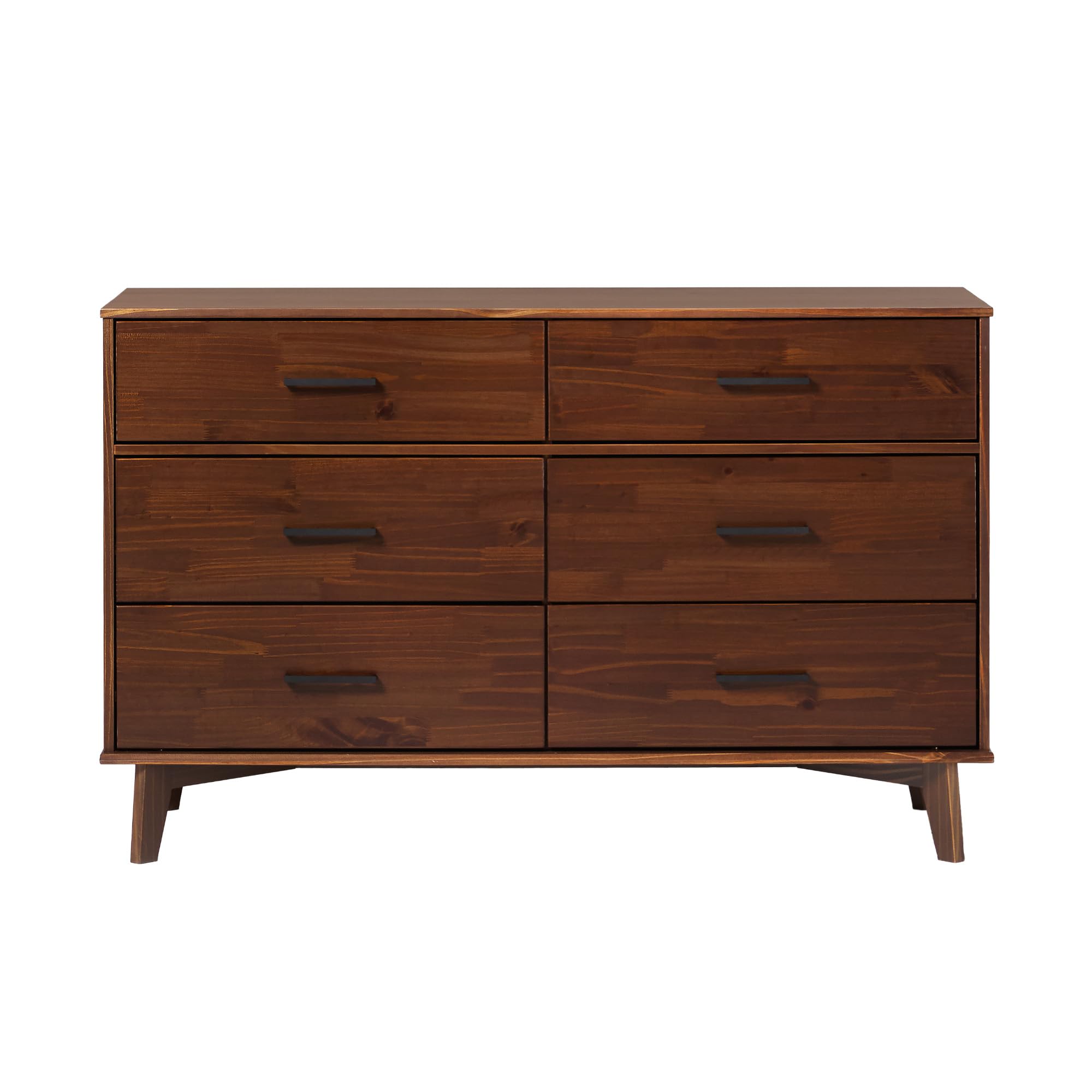 Photo 1 of Walker Edison Sloane 6-Drawer Solid Wood Dresser with Metal Handles, 52 Inch, Walnut