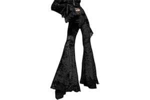 JUMISEE Women Goth Velvet Flare Pants Hollow Out Lace High Waist Bell Bottom Trousers