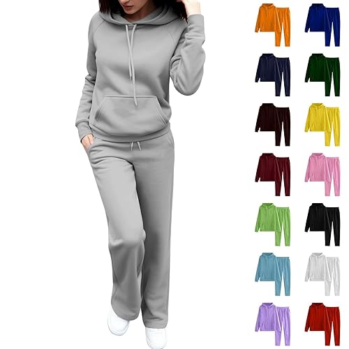 Nuaoxyeu 2 Piece Outfits Women Tracksuit Womens Full Set Two Piece Gym Sets Co Ord Outfits Sport Hoodie with Pocket and Yoga Pants Suits Soft Baggy Activewear