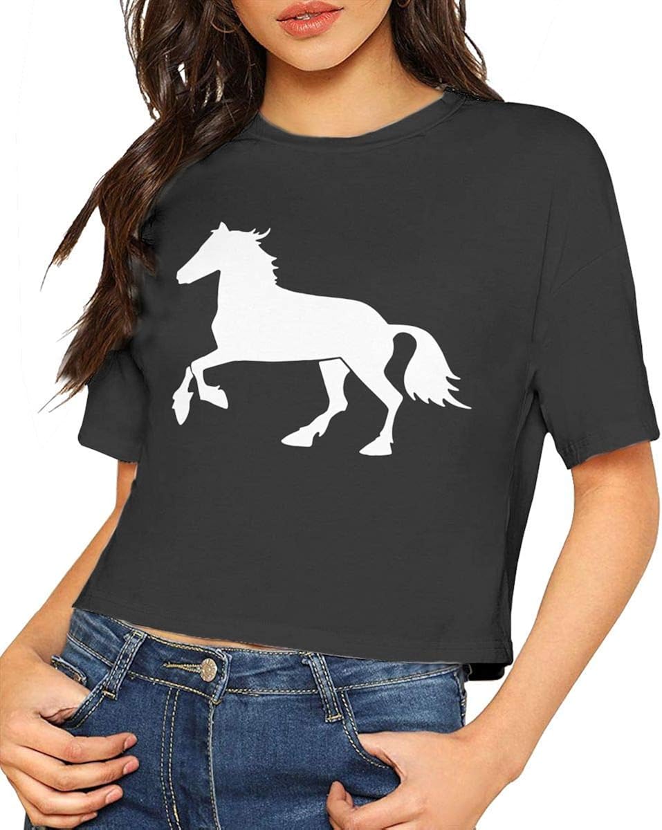 Women's Horse Crop Tops Shirt, Short Sleeve Tops Blouse Amazon.de Bekleidung