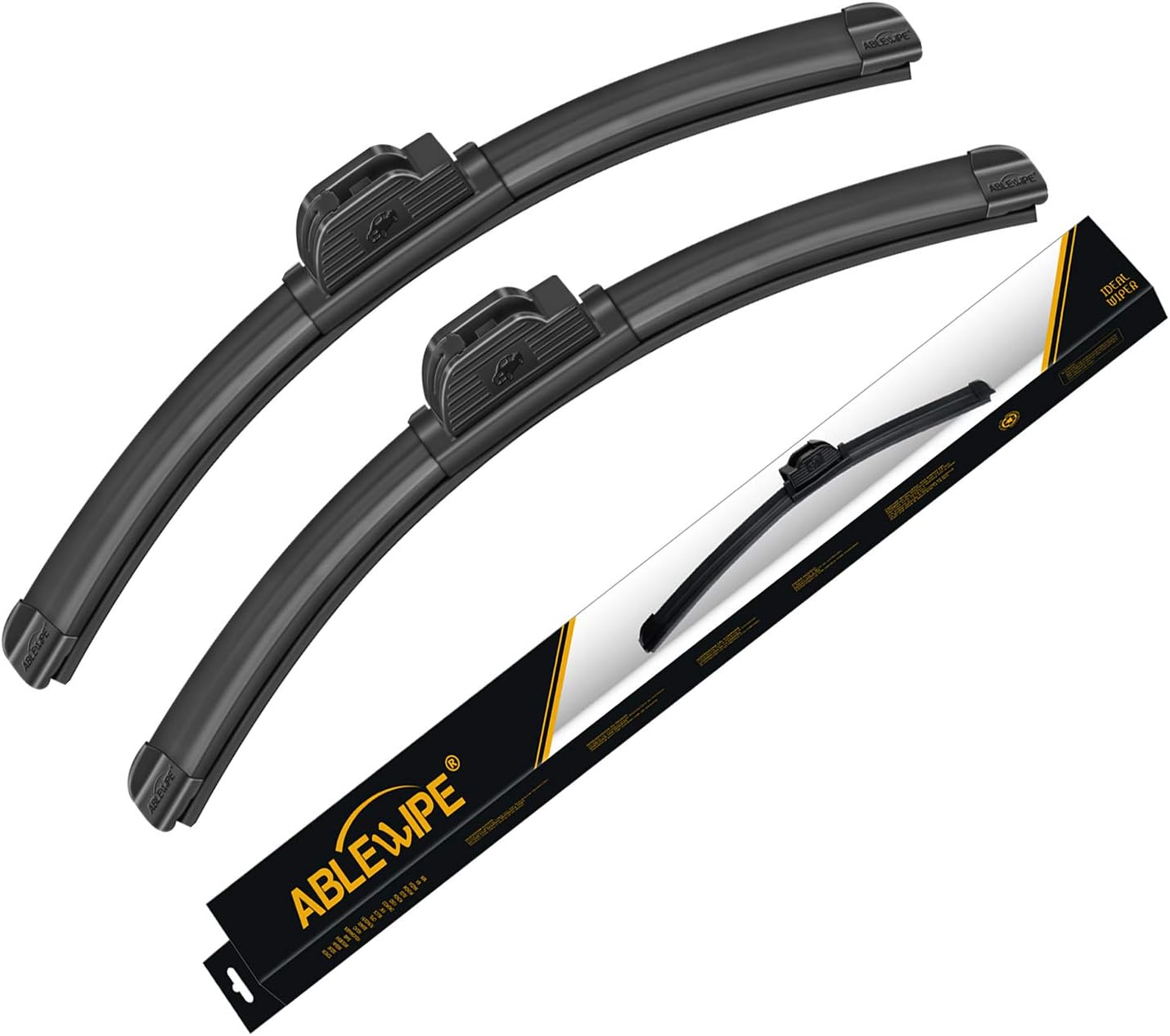 Windshield wiper baldes, 20" + 17" Winter Summer Bracketless Beam Wiper U J hook Beam Wiper Blades by ABLEWIPE NO. 1932-2 (set of 2)