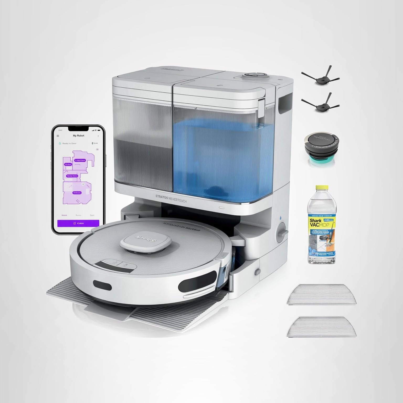 Shark Stratos 2-in-1 Robot Vacuum & Mop with 25+ Hands-Free Features & NeverTouch Self-Cleaning Base, Precision Mapping, Autolift Technology, HEPA Filtration, Edge Detect, AV2700ZE, White