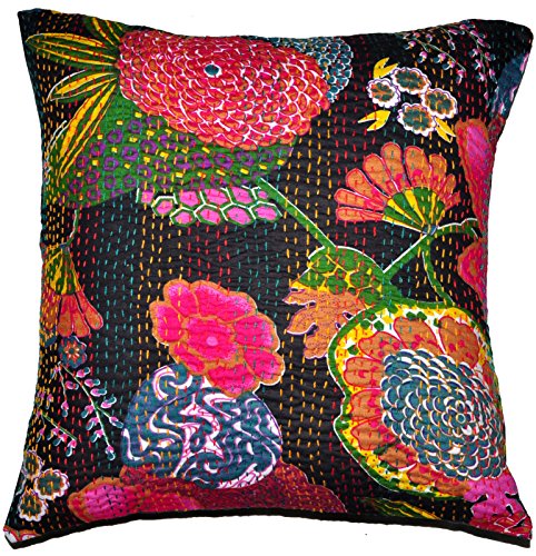 Indian black embroidered handmade decorative kantha pillow -home …