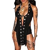 Women Sexy Halter Neck Grommet Eyelet Camisole Backless Self Tie Long Tank Top Night Club Party Outfits