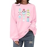 YZMI Women's Christmas Nutcracker Sweatshirt Crewneck Long Sleeve Shirt Xmas Holiday Pullover Tops
