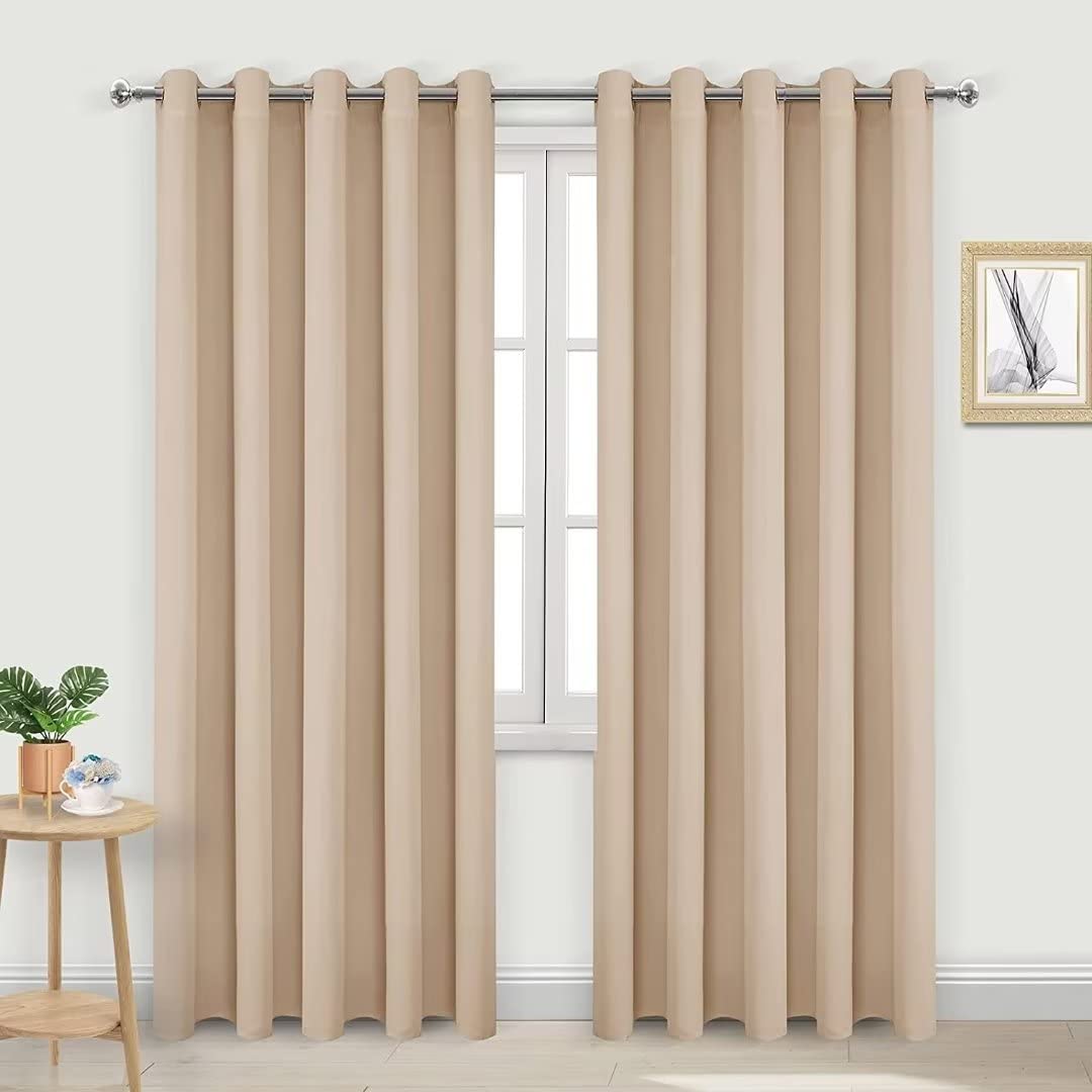 DWCN Blackout Curtains for Bedroom - Thermal Insulated Light Blocking Eyelet Window Curtains for Living Room 66 x 90 inch Length, Beige, 2 Panels — image 1