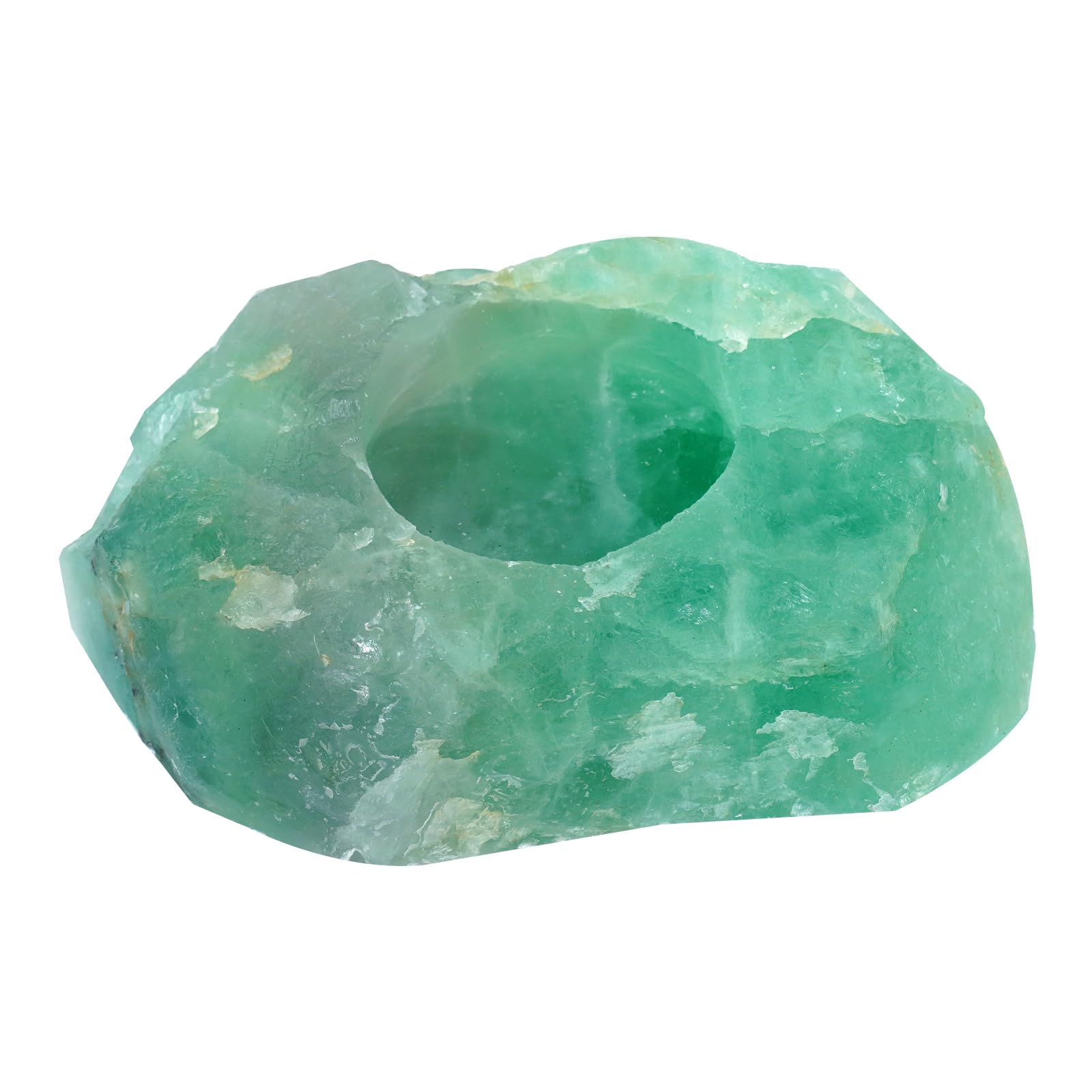 Soulnioi Natural Crystal Candle Holder Ornament Rough Stone Candle Tealight Candle Holder for Home Garden Decoration-Green Flourite
