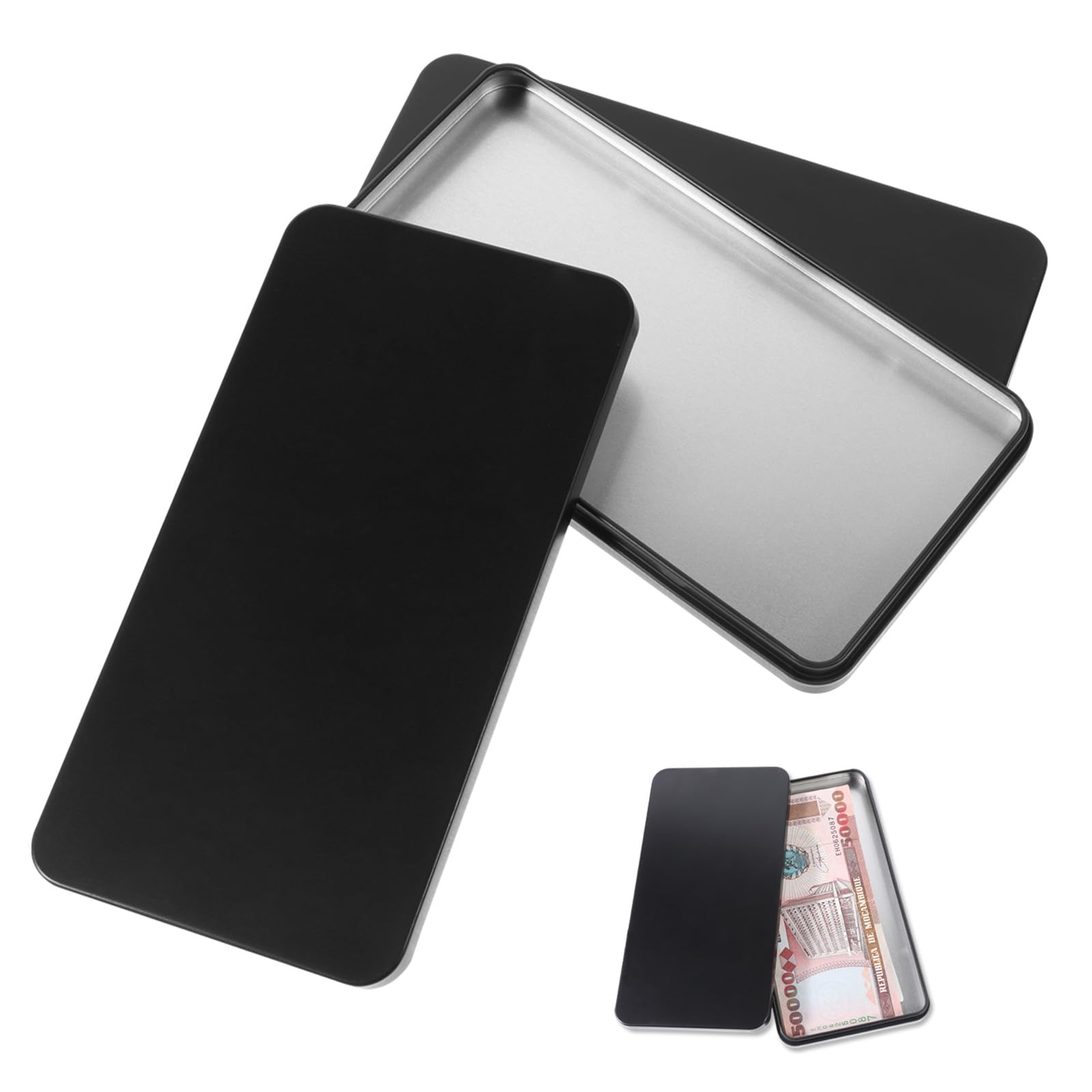 Photo 1 of 2 PCS Small Money Box for Cashs, Black Metal Cash Box Single Row Currency Tray Money Holder, Metal Rectangular Cash Boxs with Lid Moneys Storage for Jewelry Organizer