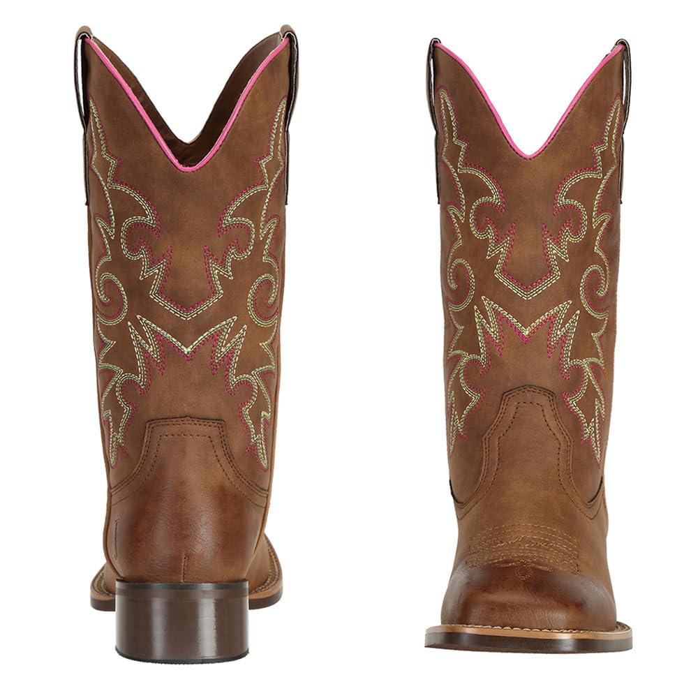 J's.o.l.e Fashion Cowboy Boots For Women Square Toe Wide Mid Calf Western Cowgirl Boots