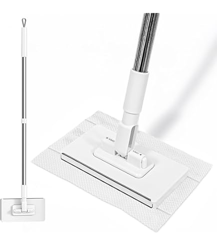 Fregona Balai à Poussière Jetable Anti-Polvo, Avec 4 Paos Réutilisables, Manche Long De 39 Pouces Balai Humide Et Sec Ajustable à 360 Avec Tête Verrouillable Et Chiffons De Balayage (1 Pce