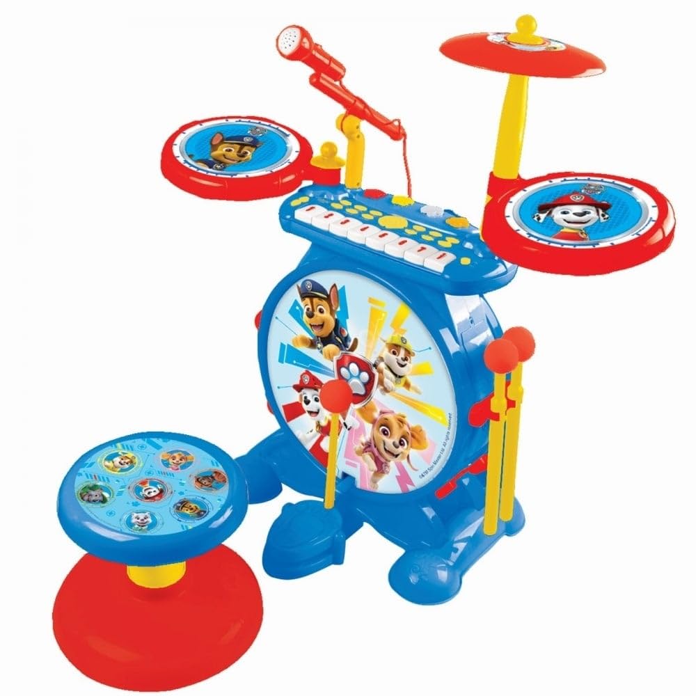 Lexibook, Paw Patrol, Electronic Set for Children, Musical Toy Game, Realistic Drum Sound, 8-Keys Keyboard, MP3 Plug, seat Included, Blue/red, K610PA