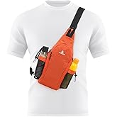 Peicees Small Sling Bag with 2 Bottle Holders (Suitable for 2.5 IN Diameter Bottle), Sling Backpack Crossbody Bag Chest Daypack for Daily Use Travel, Bottle Not Included, Orange
