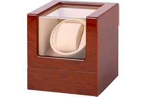 Arachvia Automatic Single Watch Winder Box for Rolex and Other Watches, Wooden Watch Case with Luxury Mahogany Tone Piano Finish, Ultra Quiet Japanese Motor, Premium Watch Box for Men and Women