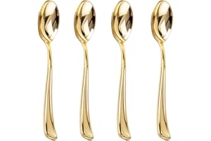 Liacere 200 Pack Gold Plastic Spoons - 6.7 inch Heavy Duty Plastic Spoons - Heavyweight Gold Disposable Spoons for Parties & Weddings & Restaurants & New Year & Fall Decor