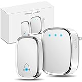 Wireless Doorbell, Govee Waterproof Door Bell Chime Kit with LED Flash by Minger, 1 Push Button and 1 Plug-in Receiver, 1000 Feet Operating Range, 4 Levels Volume, 36 Melodies to Choose, White